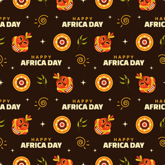 Happy Africa Day Seamless Pattern Design with Culture African Tribal Figures Decoration in Template Hand Drawn Cartoon Flat Illustration