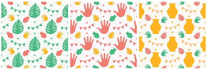 Set of Happy Africa Day Seamless Pattern Design with Culture African Tribal Figures Decoration in Template Hand Drawn Cartoon Flat Illustration