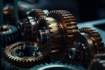 Engine gear wheels, industrial background. Generated by AI