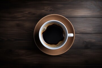 An isolated cup of hot espresso coffee on the dark wooden table - Generative AI