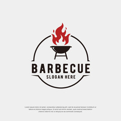 Barbecue logo design. vintage food concept - obrazy, fototapety, plakaty