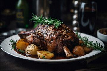 Lamb chops with potatoes. Generative AI. 