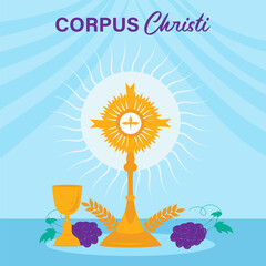 Corpus Christi Holy Week Celebration  Illustration For Social Media Post and Banner. Christian Festive Event
