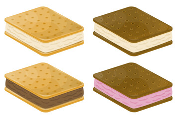 Ice cream sandwich set cookies illustration snack dessert  lunch vector