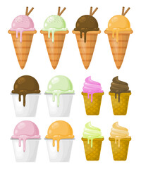 Ice cream cones and cups concept food dessert icons illustration