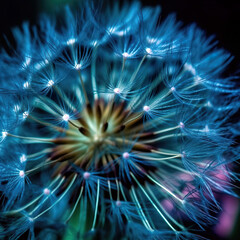 Fototapeta premium Close - up ethereal dandelion in blue metropolitan colors