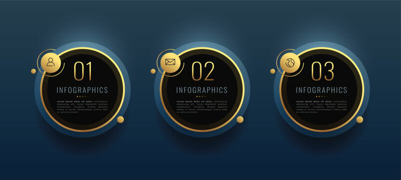 3 step infographic golden banner for modern presentation