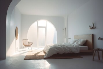 Modern and luxury bedroom with white interior. Created using generative AI