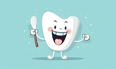 A happy tooth cartoon character encourages dental health Creating using generative AI tools