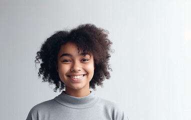 Black dark-skinned african american teenage girl smiling portrait at home. Generative AI