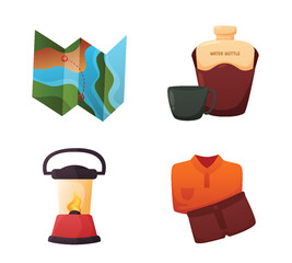 set of camping equipment vector illustration	

