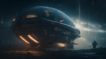 Obraz na płótnie Canvas Futuristic spaceship interior with glowing lights and tunnel 3d rendering ai generated artwork