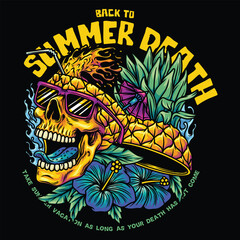 pineapple skull and flowers With Text illustration with summer theme