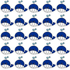 Obraz premium Cute Whale doodles drawing on white background beautiful seamless pattern. For printing, fabric, textile, manufacturing, wallpapers.
