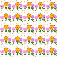 Cute Flower doodles drawing on white background beautiful seamless pattern. For printing, fabric, textile, manufacturing, wallpapers.