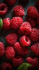 Fresh raspberries with water droplets running down the luscious berries. This is a generative ai picture.
