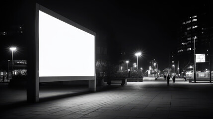 Blank billboard. Night city. Generative AI
