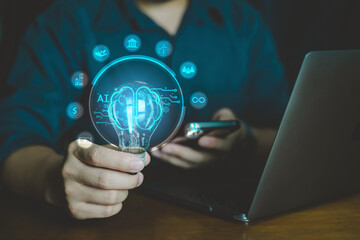 Concept Ai Artificial Intelligence technology. Digital chatbot, robot application and AI generate. Futuristic technology. Virtual assistant on internet.