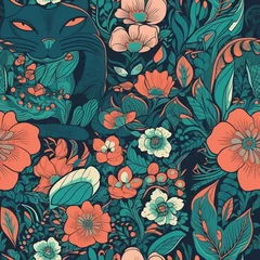 Keuken spatwand met foto Beautiful flowers with cats tile pattern for cloth and wallpaper made with generative ai. © Sevendeman
