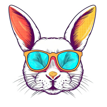 Blanc de Bouscat Rabbit T-shirt Vector Illustration, Cute happy Rabbit, wearing sunglasses, Printable design for wall art, mugs, cases, Poster etc.