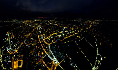 Lipetsk, Russia. Night city lights. Panorama. Aerial view