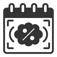 Cloud with percentages on the calendar  - icon, illustration on white background, glyph style
