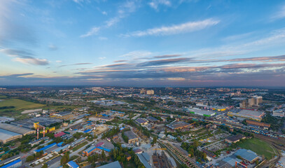 Krasnodar, Russia. Panorama of the city in summer. Sunset. Aerial view