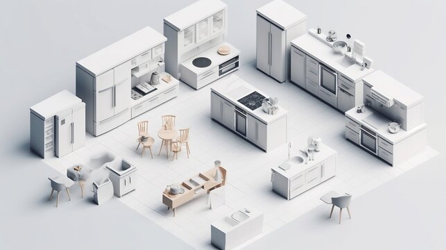 collection of white isometric polygon room furniture interia