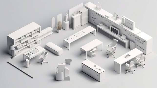 collection of white isometric polygon room furniture interia