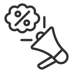 Bullhorn announces cloud discounts, cloud with percentages  - icon, illustration on white background, outline style