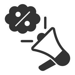Bullhorn announces cloud discounts, cloud with percentages  - icon, illustration on white background, glyph style