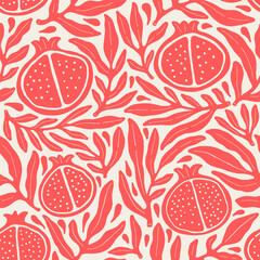 Pattern hand drawn pomegranate plant fruits