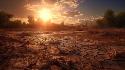 Fototapeta na wymiar Land with dry and cracked ground. Desert,Global warming background.Conceptual image of climate change. Generative Ai.