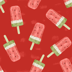 seamless pattern with watermelon ice-cream