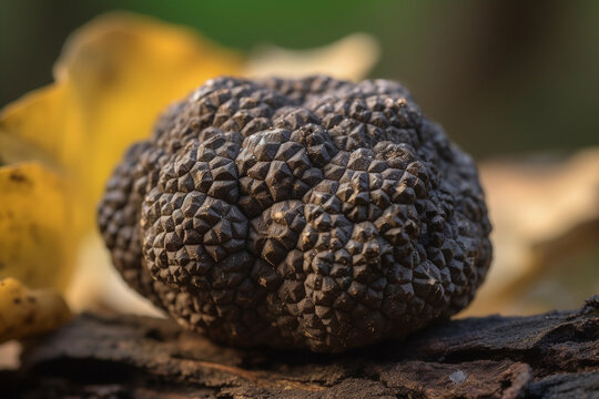 Black truffle on a table, macro, closeup, Generative AI