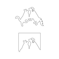 Line art pet cat and dog logo design