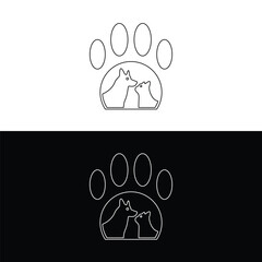Line art paw cat and dog animal logo design