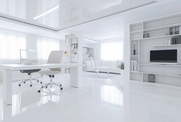 Fototapeta na wymiar Modern office interior with bright environment. Created using generative AI