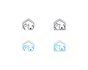 Fototapeta premium Dog and cat logo design template vector, line of pet logo design suitable for pet shop, store, cafe, business, hotel, veterinary clinic, Domestic animal vector illustration logotype, sign and symbol
