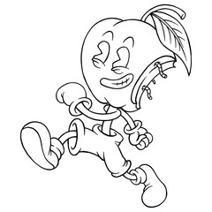 coloring illustration of happy walking apple
