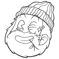 coloring illustration of winking bearded man 