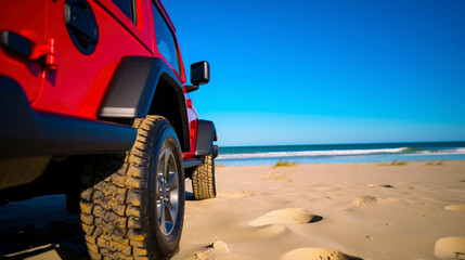 自動車　美しいビーチ　イラスト| car beach sky Generatie AI