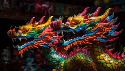 Fototapeta na wymiar Colorful vibrant Chinese dragons, close up, Generative AI
