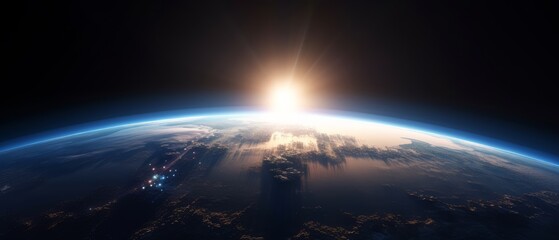 Fototapeta na wymiar Sunrise over earth, sunrise in space. Generative AI