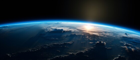 Sunrise over earth, sunrise in space. Generative AI