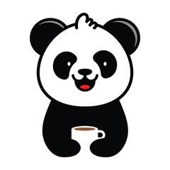 Panda Holding a Cup of Coffee Suitable for Coffee Shop and Cafe Logo or Mascot