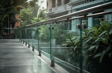 tempered laminated glass railing balustrade panels frameless ,safety glass for modern architectural buildings. - obrazy, fototapety, plakaty