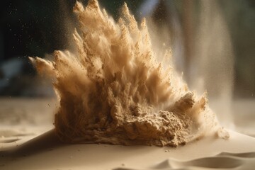 sand explosion in slow motion, with large grains billowing up into the air, created with generative ai - obrazy, fototapety, plakaty