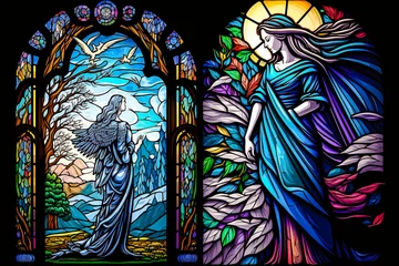 Acrylglasbilder Buntglas Vitrail avec décor religieux - Générative IA  © Concept Photo Studio