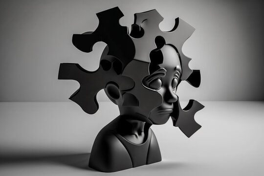 Enfant avec puzzle autour de la t&ecirc;te, symbolisant les probl&egrave;mes psychologique de l'enfance , le handicap mental de l'enfant, G&eacute;n&eacute;rative IA